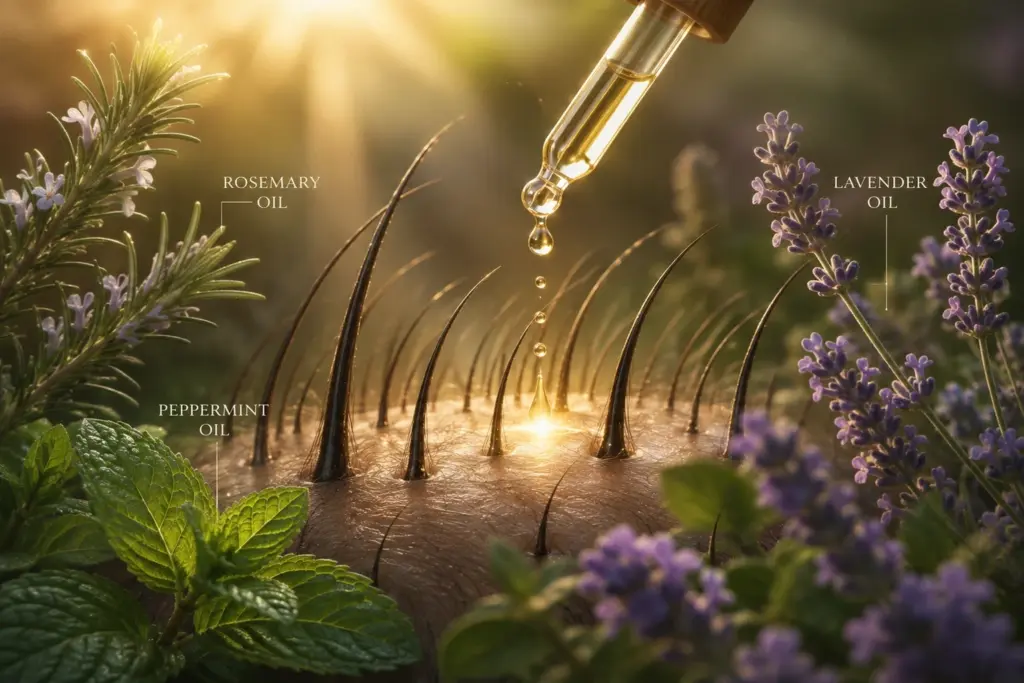 Do essential oils help hair growth? What research says 2 essential oils hair growth visuals